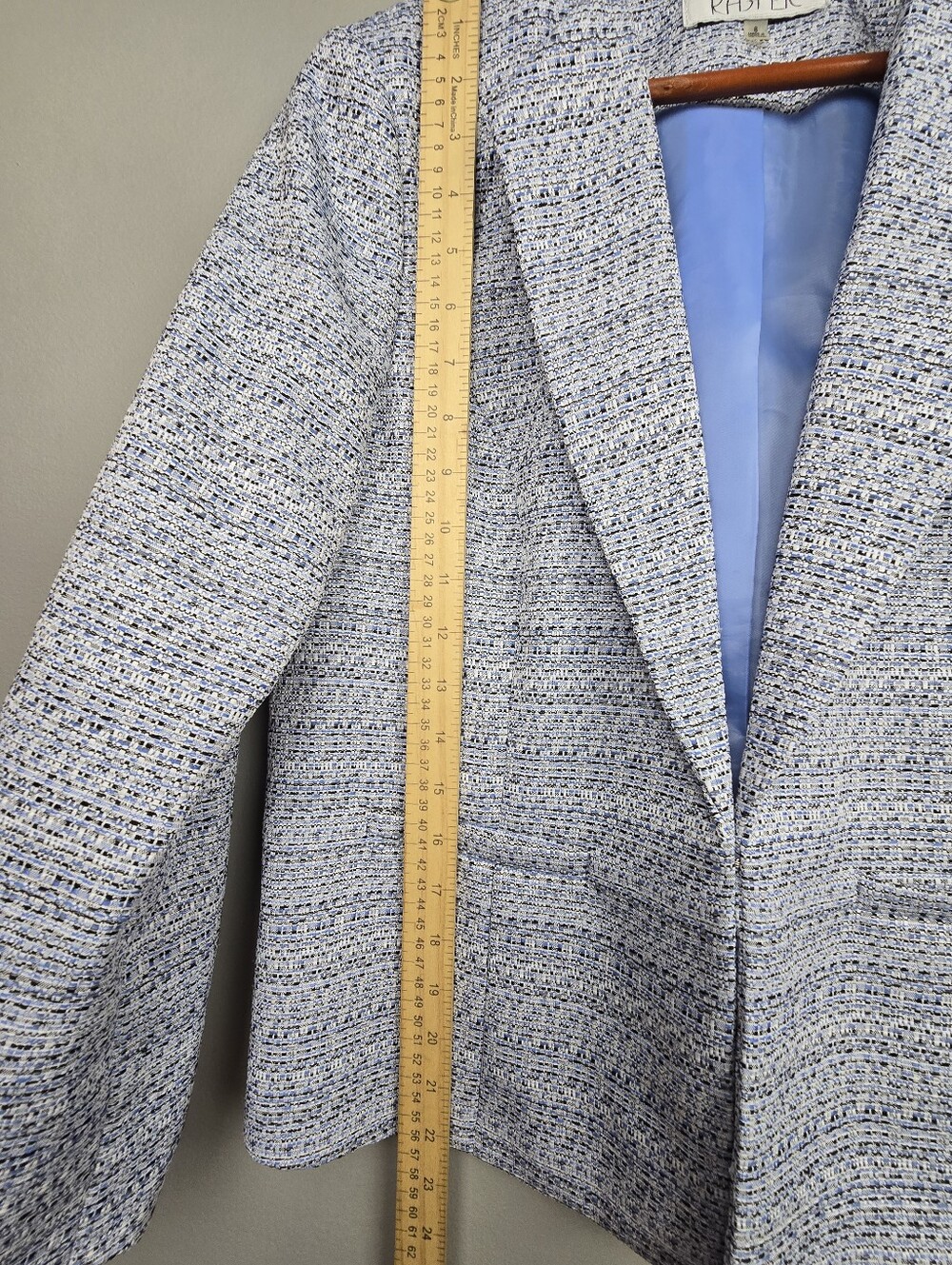 Kasper Tweed 3/4 Sleeve Open Front Blazer Blue Womens Sz 8 Office Career Preppy - Picture 11 of 11